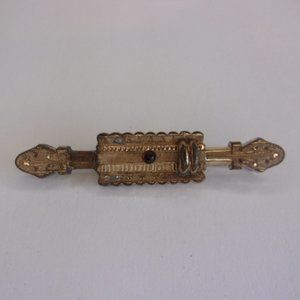 Antique Brass Red Jewel Bar Brooch
